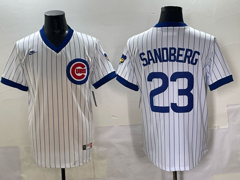Men 2025 Chicago Cubs 23 Sandberg white stripe Throwback Nike MLB Jersey style 01